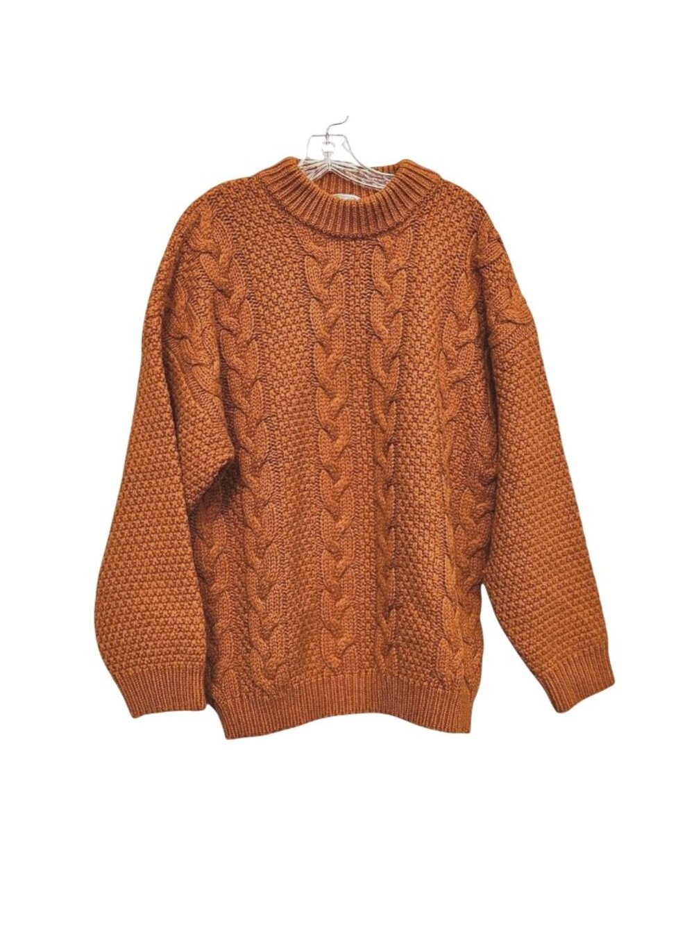 Stefanel Italy Vintage 80s Wool Alpaca Cable Knit Ochre Pullover Sweater XL
